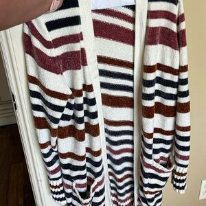 Soft medium weight striped long cardigan
